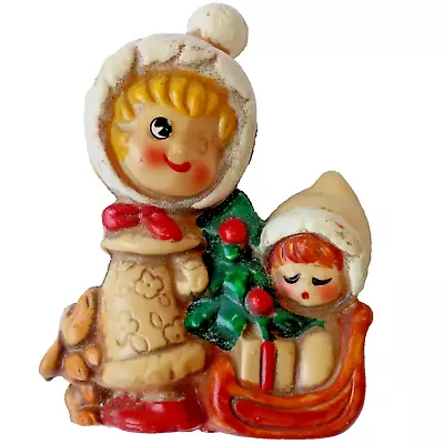 Vintage MCM Blow Mold Plastic Pie Eyed Girls Sled & DOG Christmas Ornament Japan • $9.99