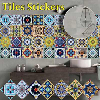 Moroccan Style Tiles Stickers Waterproof Self Adhesive Wall Stickers Bathroom AU • $11.16