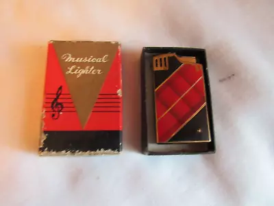 Vintage Aria Musical Goldtone With Red And Black Cigarette Lighter/Original Box • $14.99