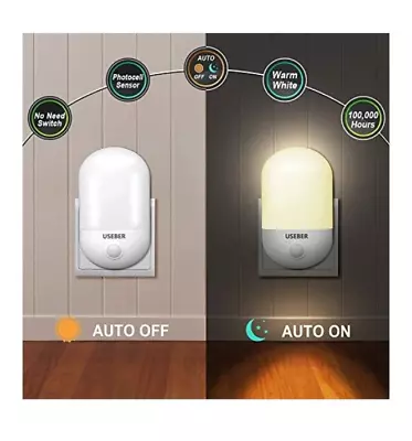 *2 PACK* LED Night Light Wall Plug Dusk To Dawn Photocell Sensor Kids Elderly  • £6.80