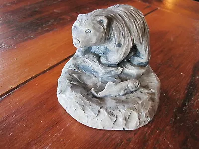 Mount St Helen's Volcanic Ash Bear With Fish Figurine Hand Crafted • $9.50