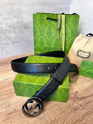 Gucci Belt Authentic Black Leather Marmont Supreme For Men M Size Silver • $79