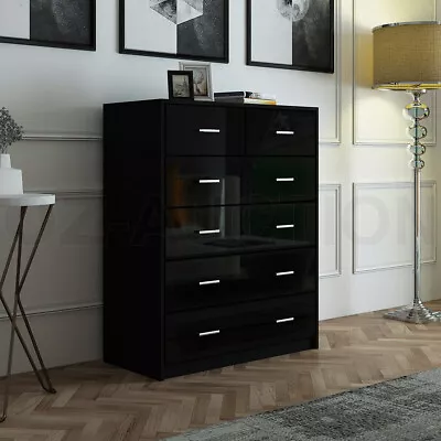 High Gloss 6 Chest Of Drawers Tallboy Dresser Table Storage Bedroom Cabinet BK • $249.95