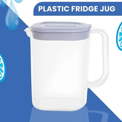 1.5L Plastic Jug With Lid Fridge Door Water Milk Juices Kitchen Home Picnic Jugs • £9.90