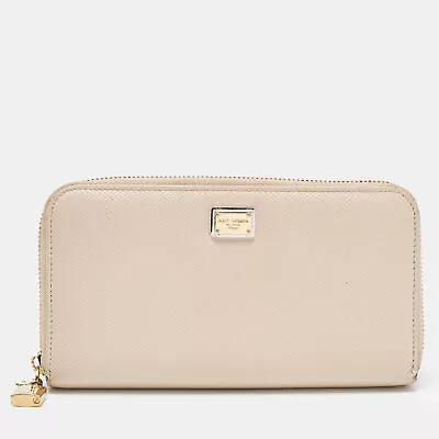 Dolce & Gabbana Beige Leather Lock Zip Around Continental Wallet • £151.22