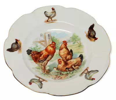 Vintage KAHLA Rooster & Chickens 8  Shallow Bowl Germany Circa 1920s - As Is • $5.99