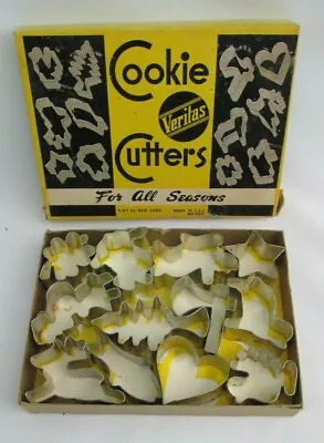 Veritas Set Of 12 Vintage Metal Cookie Cutters Boxed Assorted Shapes Made In USA • $6.97