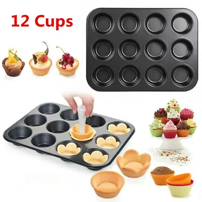 Carbon Steel Cupcake Mini Muffin Pan Tin 12 Cups Nonstick Baking Tray Dishwasher • $10.99