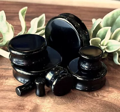 PAIR Black Onyx Organic Stone Plugs Gauges - Up To 38mm Available!  • $13.95