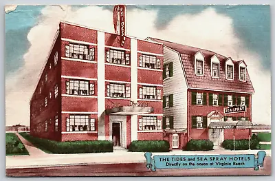 Vintage Postcard - The TIDES & SEA SPRAY Hotels - Virginia Beach VA • $2.50