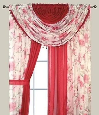 $27.89 • Buy Home Complete Window Sheer Curtain Panel Set With 4 Attached Panels And 2Valance