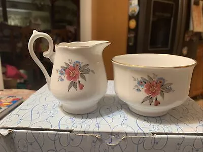 Vintage Salisbury Crown Bone China Pink & Blue Flowers Sugar & Creamer England • $50.83