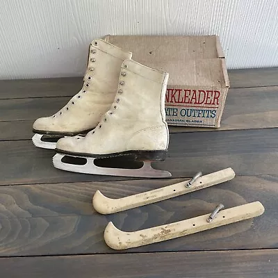 VTG White Ice Skates Figure Blades Original Box & Covers Women’s Size 10 (YY) • $14.99