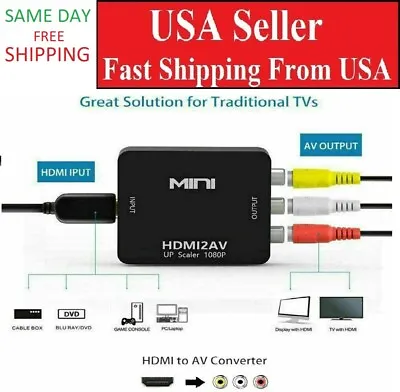 $5.95 • Buy HDMI To RCA AV Adapter Converter Cable CVBS 3RCA 1080P Composite Video Audio