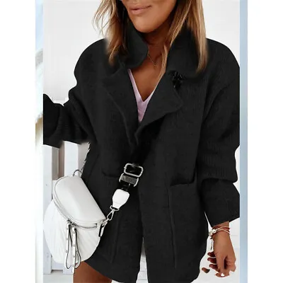 $37.83 • Buy Women Lapel Long Coat Knitted Cardigan Chunky Open Front Sweater Jumper Overcoat