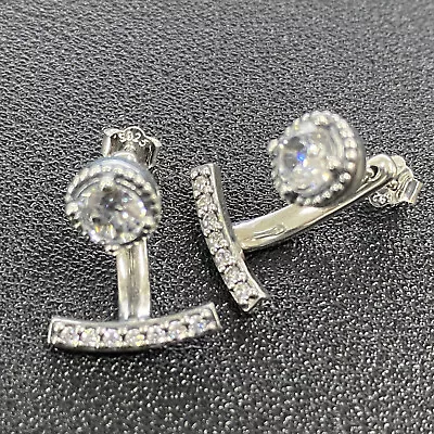 Brand Authentic 100% 925 Sterling Silver Abstract Elegance Dangle CZ Earrings • $18.78
