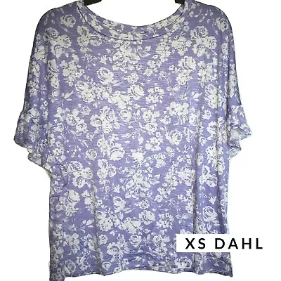 LulaRoe Dahl Crop Top XS NWT Purple With White Roses Ruffles • $26