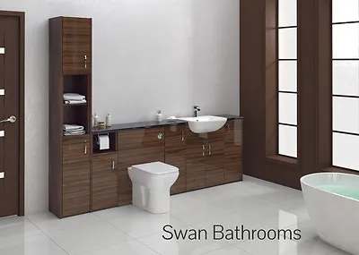 Tobacco Walnut Gloss Bathroom Fitted Furniture 2400mm With Tall Unit • £1295
