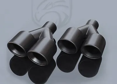 Exhaust Muffler Tips Black Dual Staggered 3.5  L&R Quad Set 2.25  ID 9.5  Long • $145