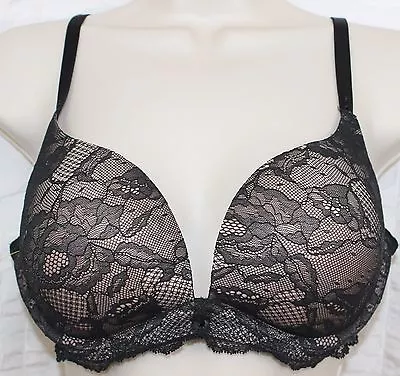 Victoria's Secret BioFit Bra 34D Demi Up Light Lace Black Underwire  • $25