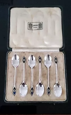 LIBERTY & Co ART NOUVEAU STERLING SILVER AND ENAMEL TEASPOONS W.H. HASELER 1914 • £450