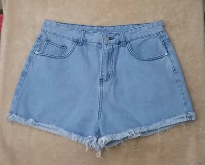 Denim Mini Shorts Hi-rise Comfort Shaping Utility Light Wash Asian Large W 28   • $12