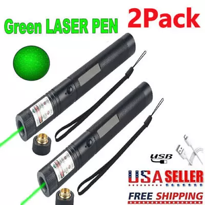 2x 1000m 532nm Green Laser Pointer Pen Light USB Rechargeable Built-in Battery • $13.99