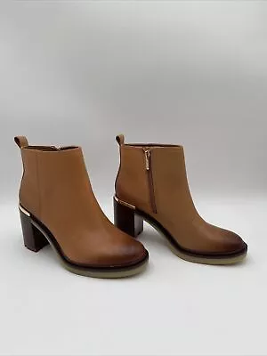 Wmns Vince Camuto Gorgan Zipper Closure Rounded Toe Ankle Heeled Boot Tan 8.5M • $49.49