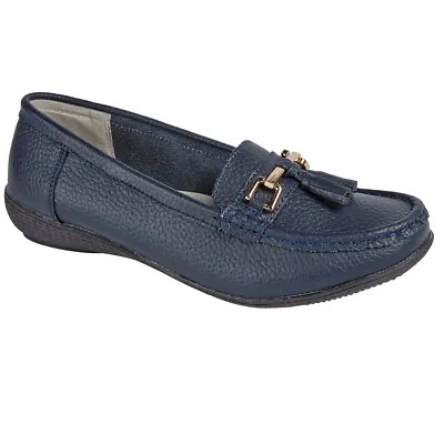 Jo & Joe Ladies Leather Nautical Loafers Wide Fitting Slip On Shoes Sizes UK 4-8 • £24.99