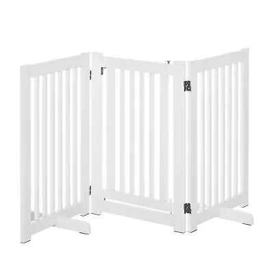 PawHut 155cm Expandable 3-Panel Freestanding Dog Pet Gate W/ Latched Door White • £53.99