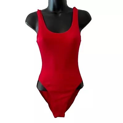 Vintage 80s Leotard SHINY Nylon Spandex S/M Red HI Leg Aerobic Workout Body Suit • $62.99