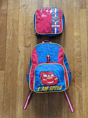 Disney Pixar Cars Lightning Mcqueen Backpack With Lunchbox Excellent Condition  • $39.95