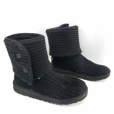 Ugg Australia Cardy Black Knit Tall Fold Over Sweater Boots 5649 Girl Youth Sz 4 • $32.37