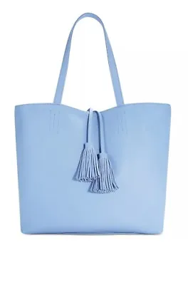 NWT Macy's Large Shopper Tote Bag Blue Faux Saffiano Leather  • $14.99