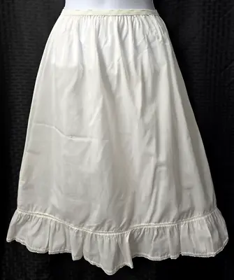 VTG Cotton Dainty Lace Slip Skirt L 30 Ivory Country Cottage A-line Prairie Boho • $22.99