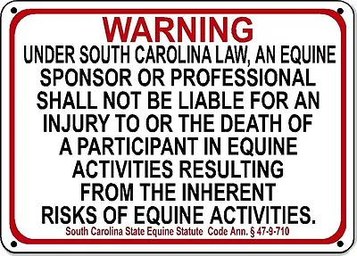 South Carolina Equine Sign Liability Warning Statute Horse Farm Barn Stable • $8.95