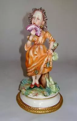 Good Naples Capodimonte Porcelain Figurine Of Girl With Fan By Milio • £25