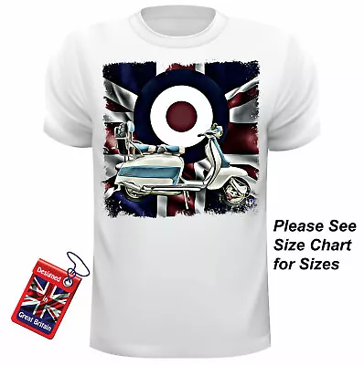 Scooter Art Mod Lambretta Scooter Union Jack  White T Shirt Lambretta T Shirt • £16.95