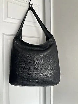 Michael Kors Lena Black Hobo Pebble Leather Zip Shoulder Large Bag Purse Tote • $99