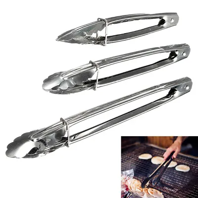 $9.97 • Buy 3 X Stainless Steel Kitchen Tongs Salad BBQ Cooking Heavy Duty Serving Food Tong
