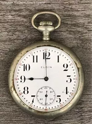 Vintage Elgin 7 Jewels Silver Tone Pocket Watch PARTS REPAIR AS IS • $15