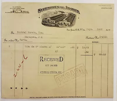 Vintage Commercial Invoice / Sucesores De Abarca / Sj Puerto Rico / 1933 #8 • $6.95