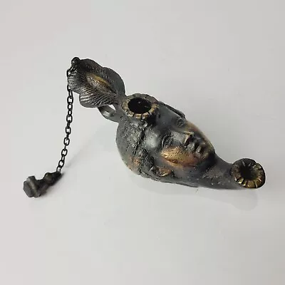 Vintage Bronze And Gold Detail Genie Oil Lamp Style Lady's Face With Chain • $85