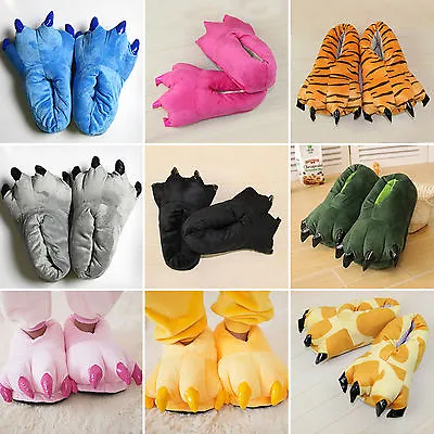 Adult Kids Animal Monster Feet Slippers Claw Dinosaur Paw Plush Funny Shoes • $16.49