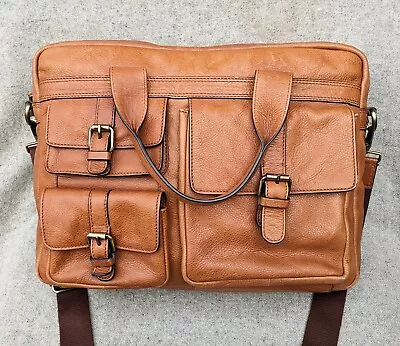 Gianni Conti Unisex Tan Brown Genuine Leather Laptop/work Bag. 40x31x10cm. • £69.95