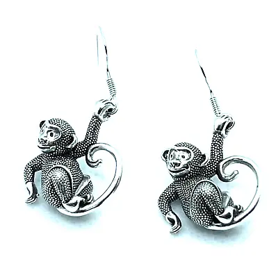 Brighton Monkeying Around Monkeys Animals Primates Cute Custom Silver Earrings • $15.95