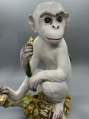 Italian Porcelain White Monkey Statue Hollywood Regency Marked • $151.97