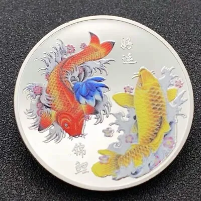 Koi Fish Coin Feng Shui Coins Lucky Commemorative Collection Coin • $9.99