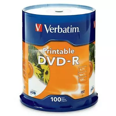 Verbatim 95153 White InkJet Blank DVD-R 4.7GB 100PK Spindle Azo Dye+ Free Sleeve • $45