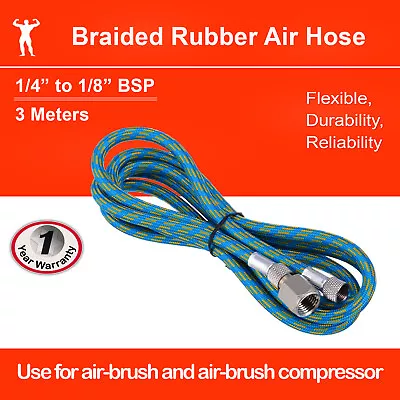 Airbrush Compressor Adaptor Hose 3 Meters Braided Rubber 1/4  To 1/8  BSP 10FT • $13.50